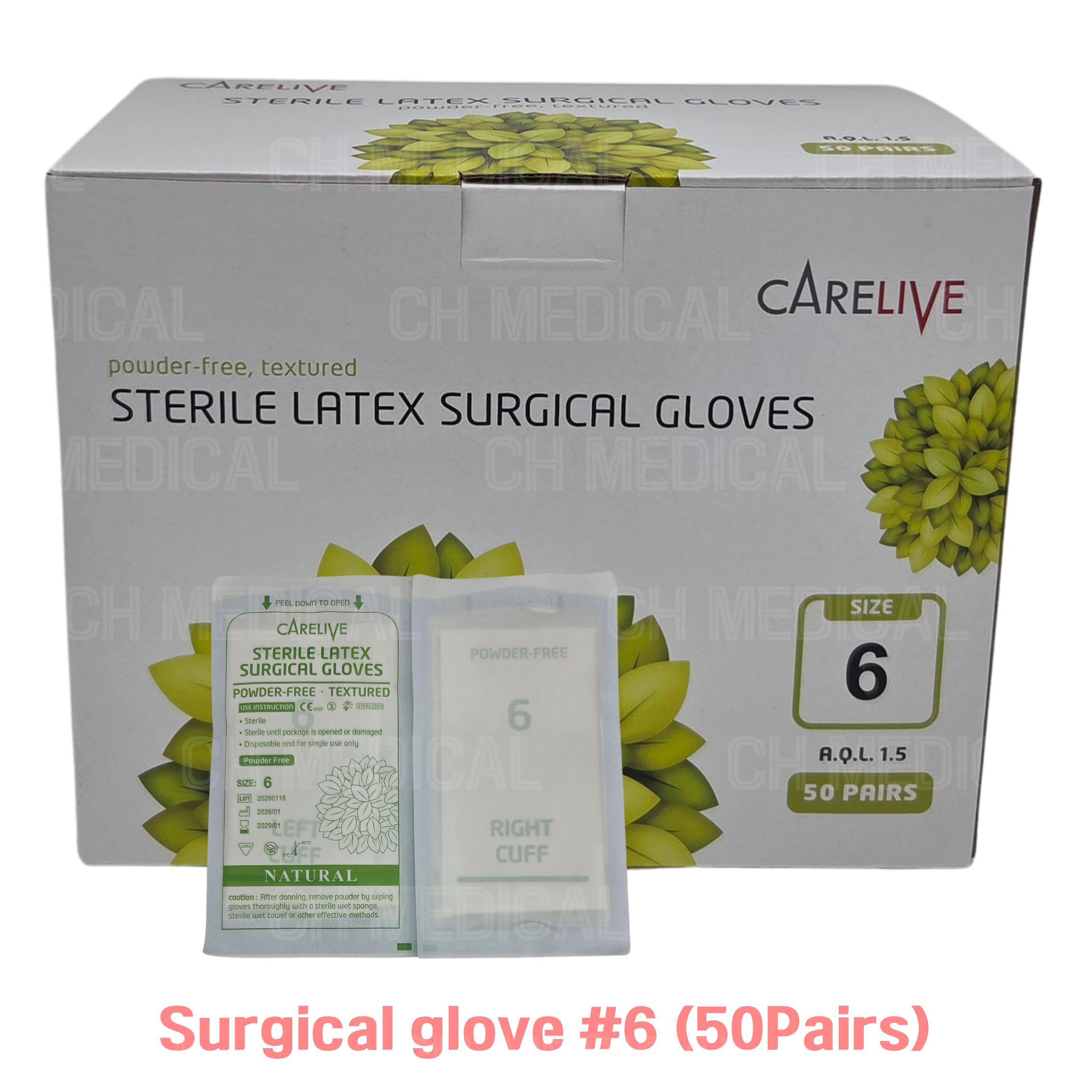 CARELIVE) Surgical Glove P/F #6 (50pairs)