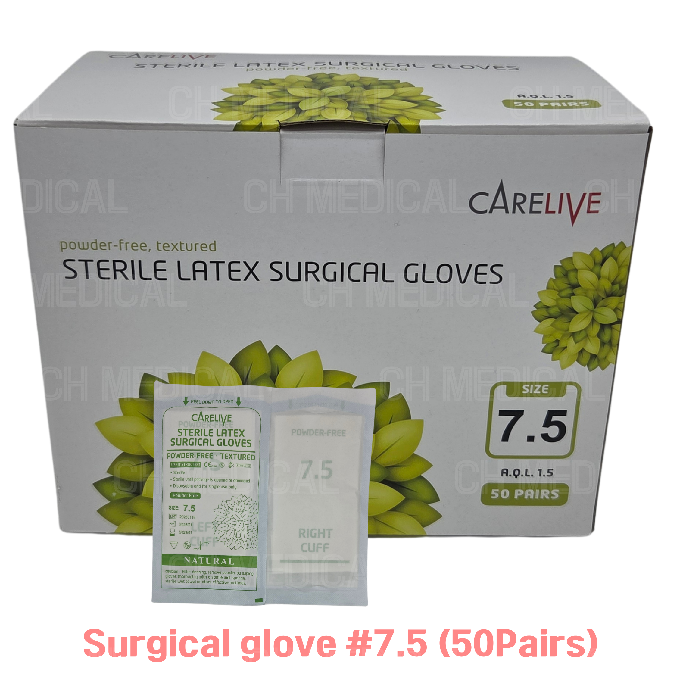 CARELIVE) Surgical Glove P/F #7.5 (50pairs)
