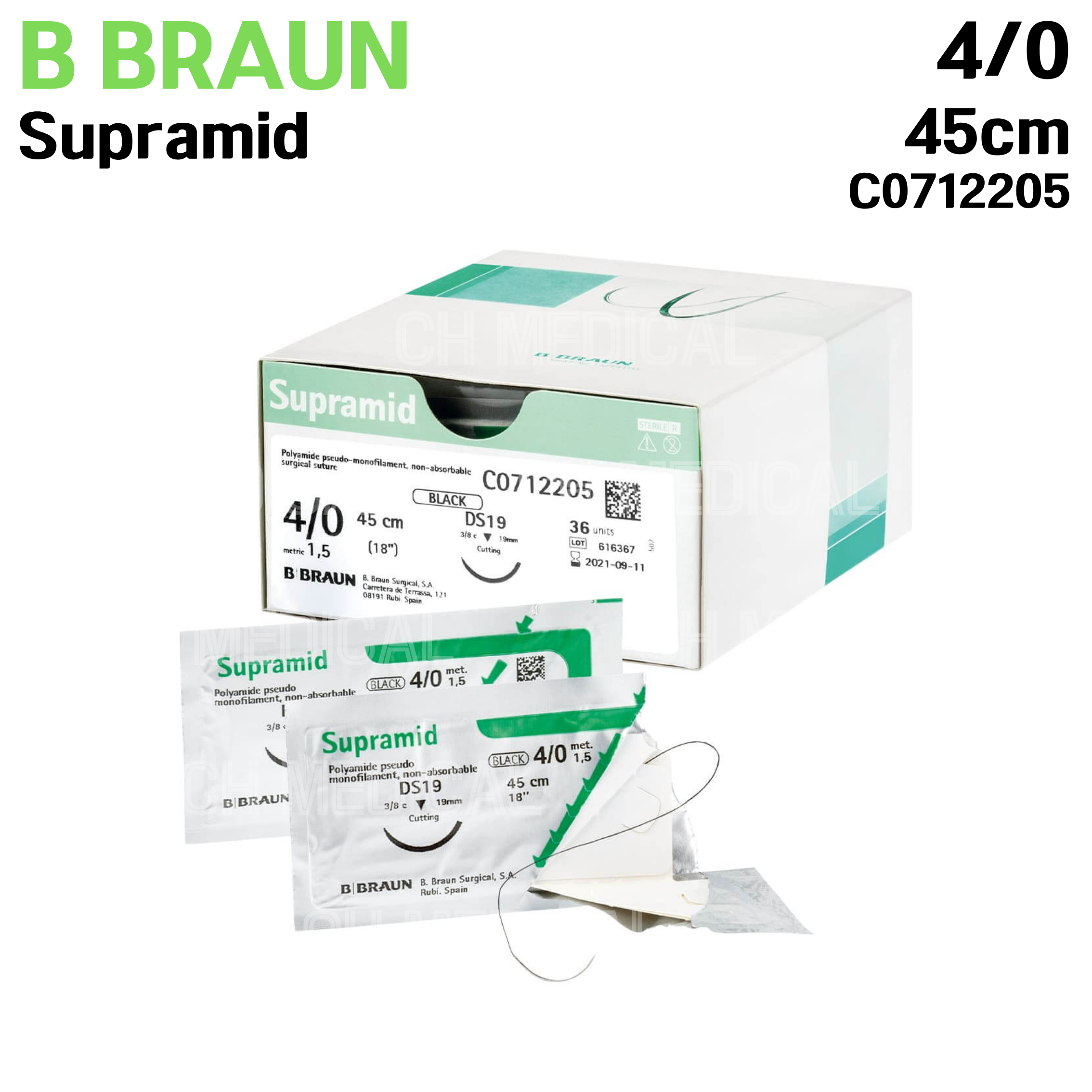B.BRAUN) Supramid 4/0 (19mm 3/8) #C0712205 (36unit)