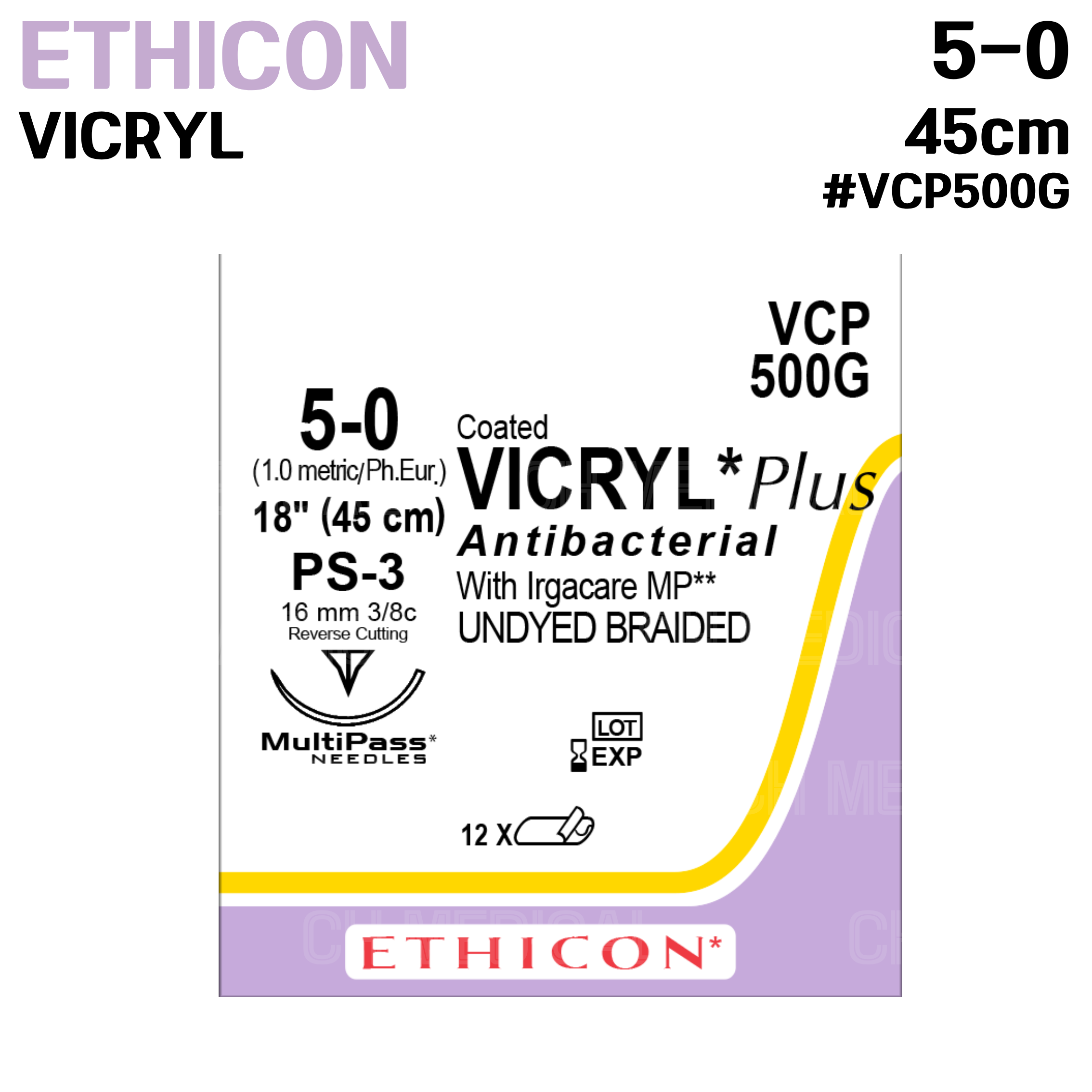 ETHICON) VICRYL 5/0 (16mm 3/8) 45cm #VCP500G (12unit)